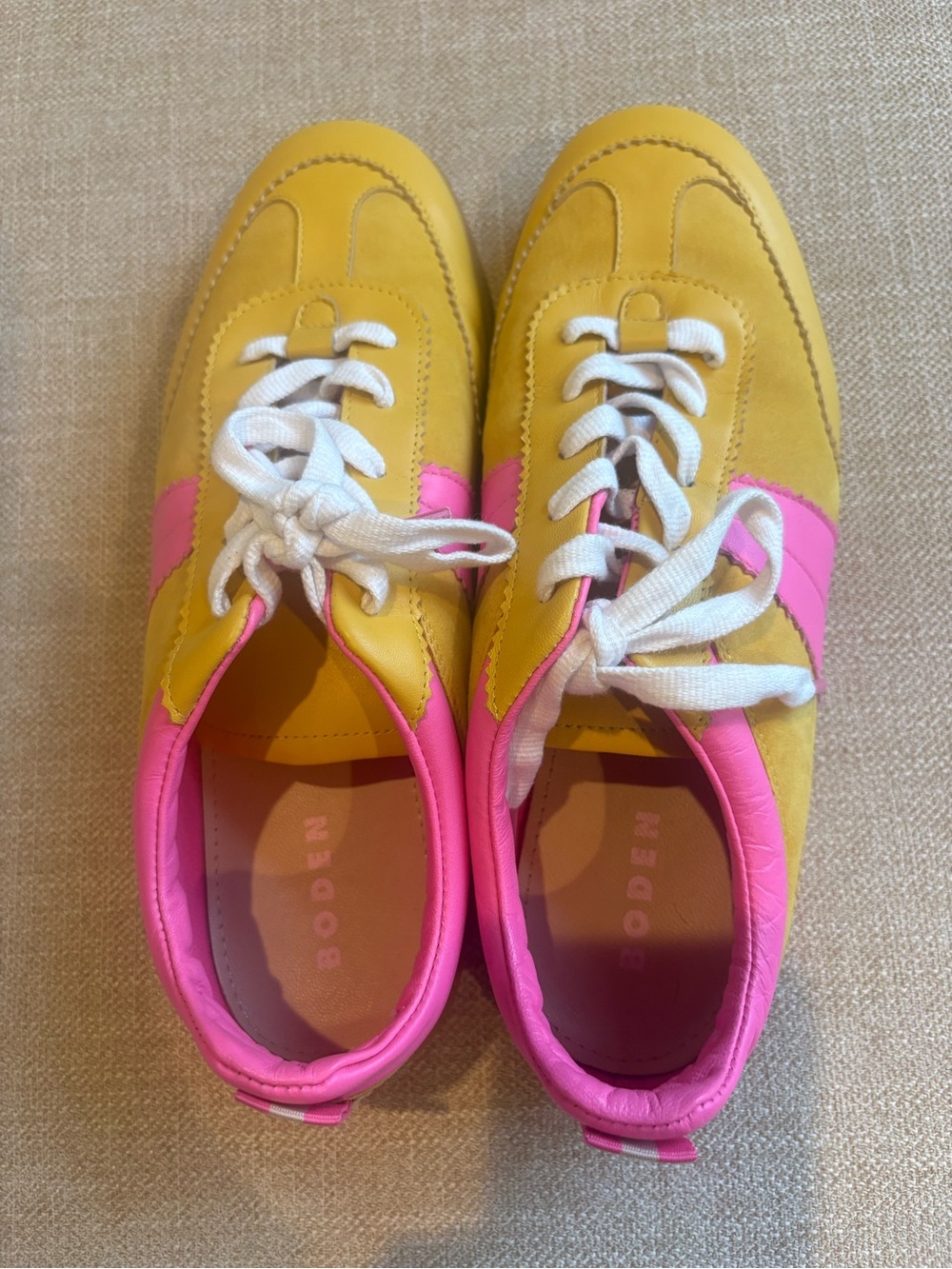 Boden Erin retro sneakers yellow and pink NWOB size 41 (9.5) - Picture 2 of 9